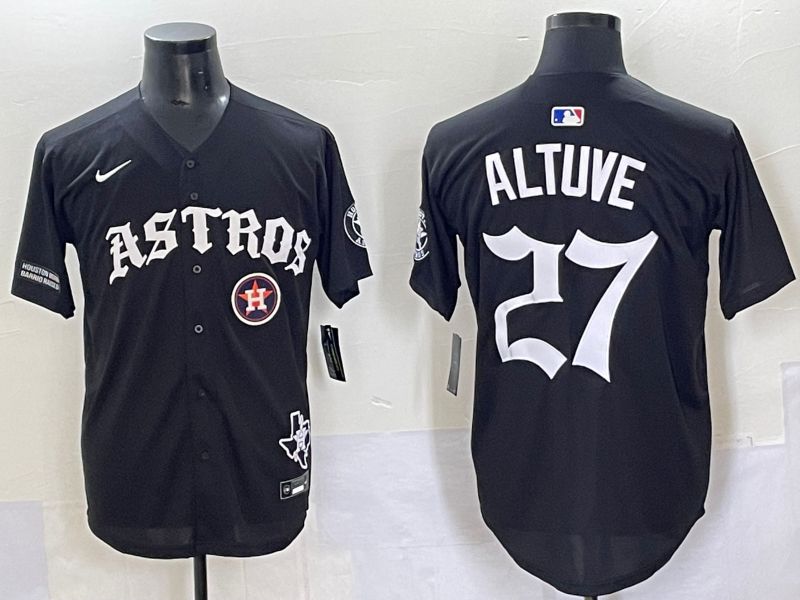 Men 2025 Houston Astros 27 Altuve Black Seven generations Joint Name Nike MLB Jersey style 15